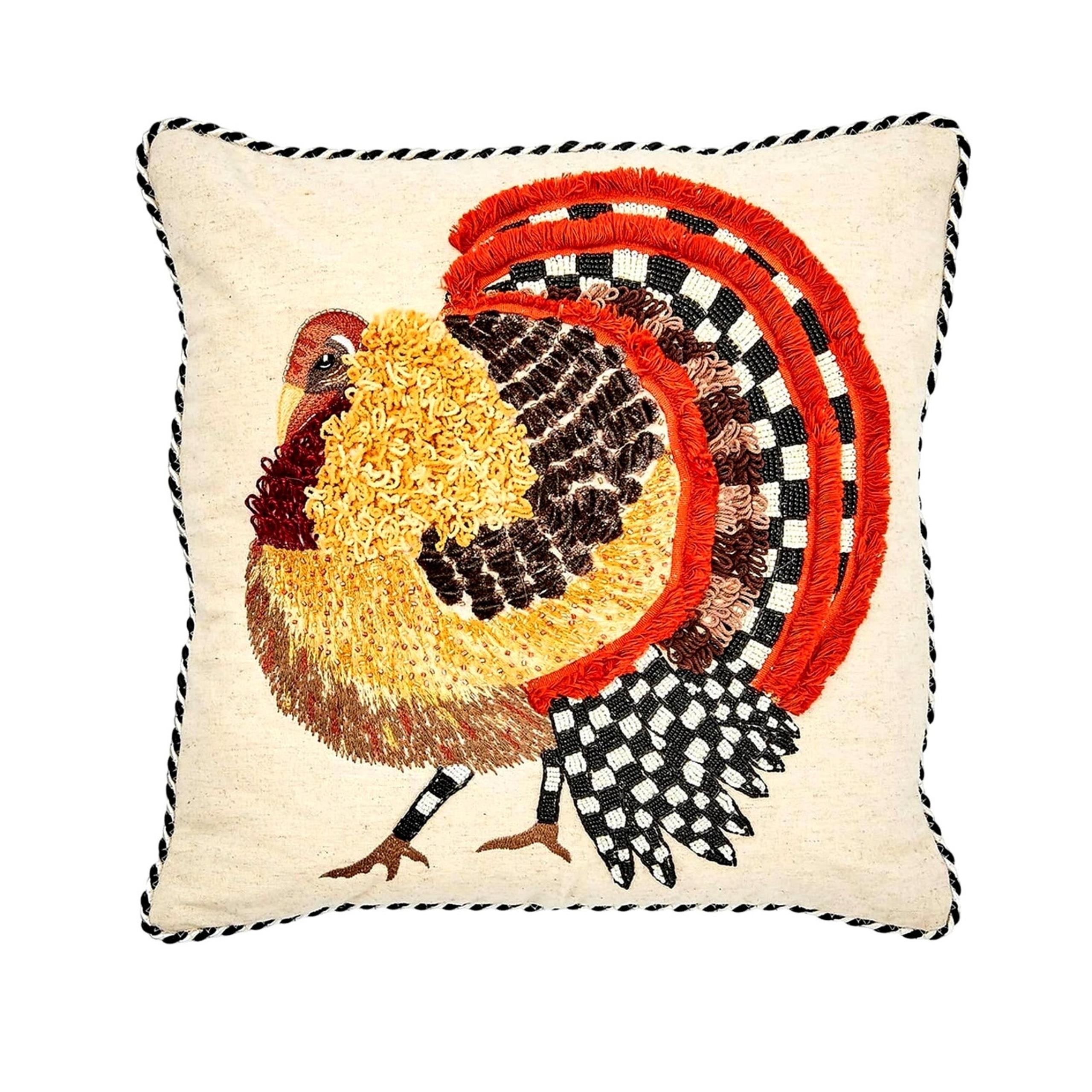 MacKenzie-Childs Turkey Trot Embellished Throw Pillow Chic Fall Home Decor New