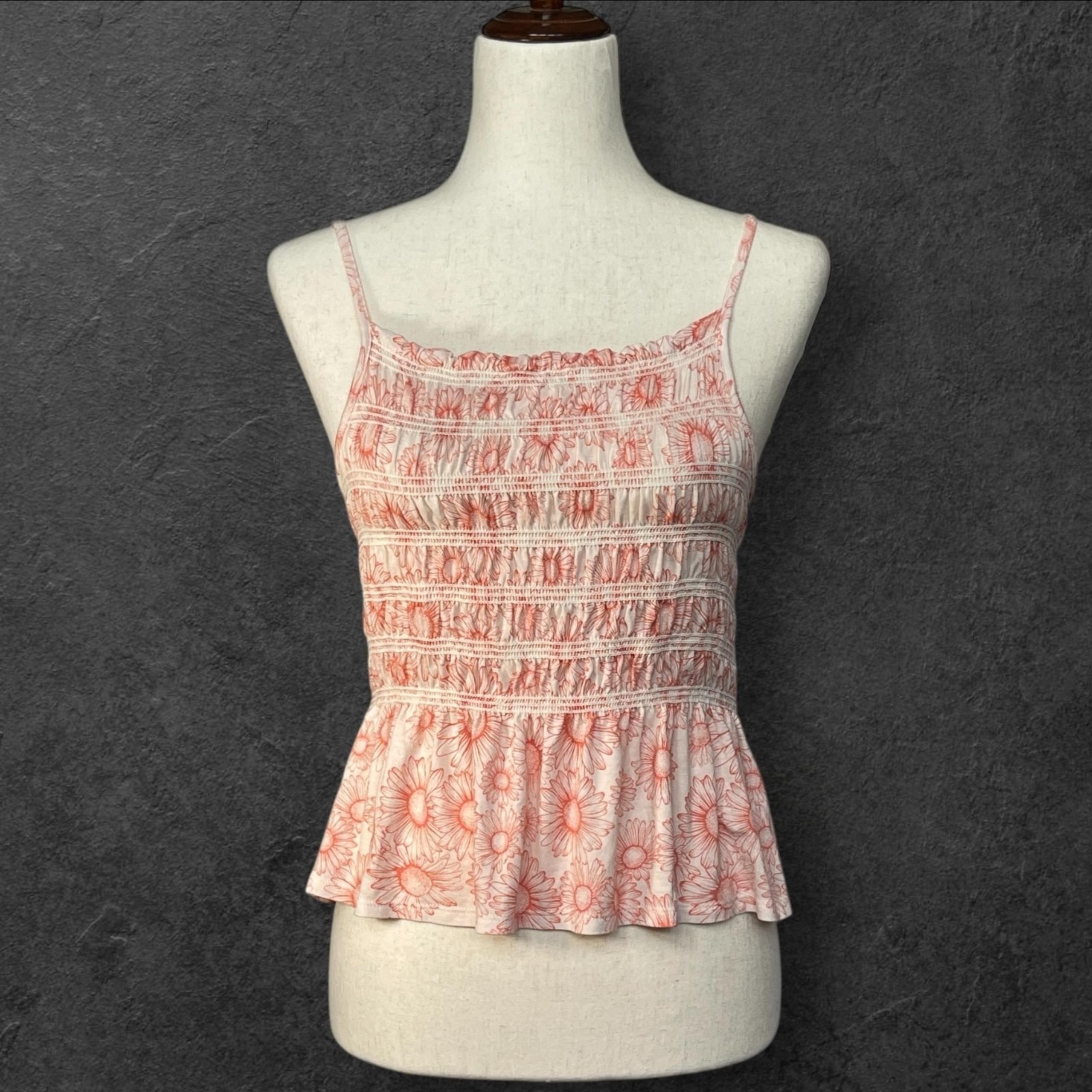 SO Cami Top Women Size M Pink Floral Smocked Peplum Cottagecore Y2K Tank