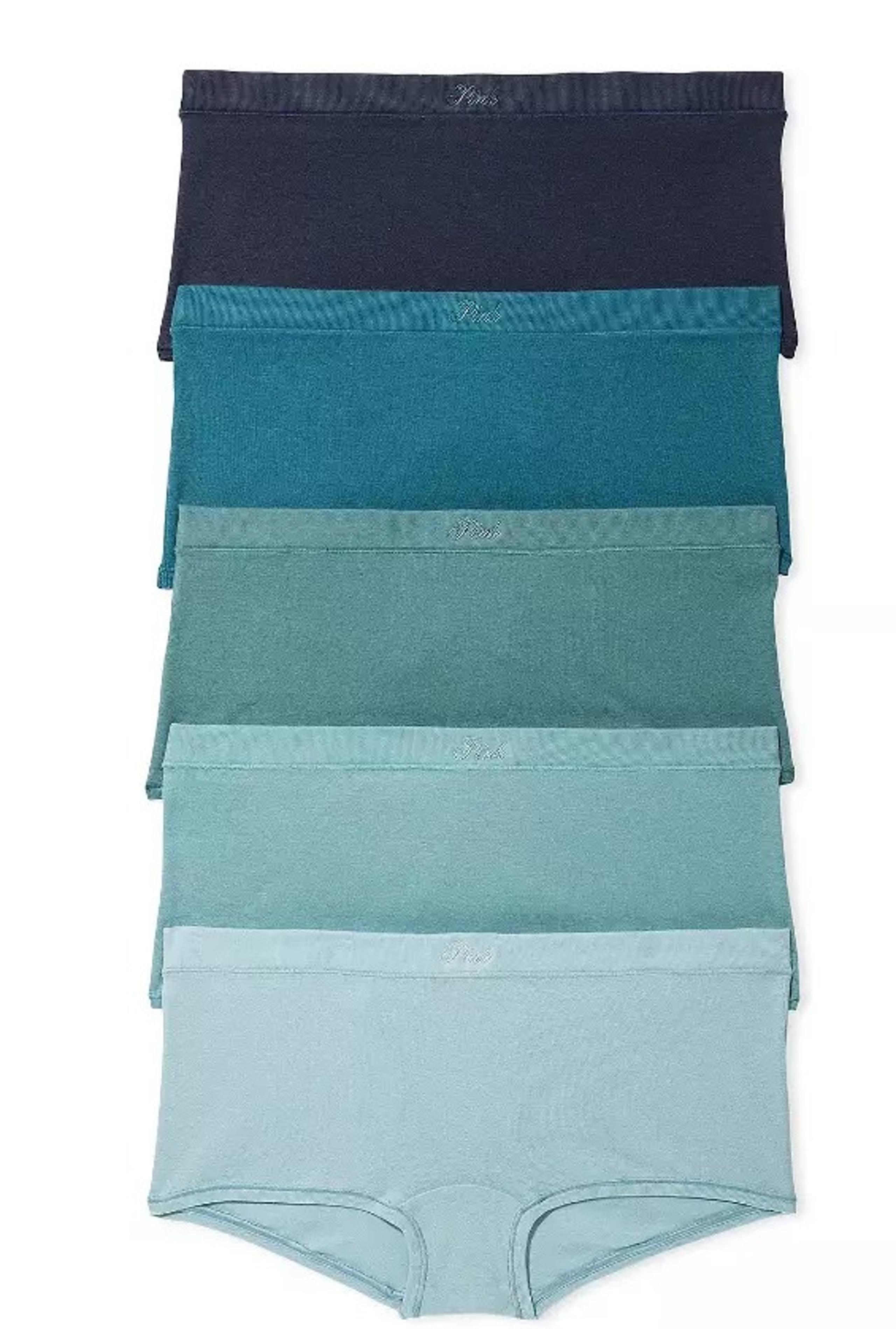 Victoria Secret PINK tea boyshort panties 5 pack Naturals Blue NWT Women's sz L