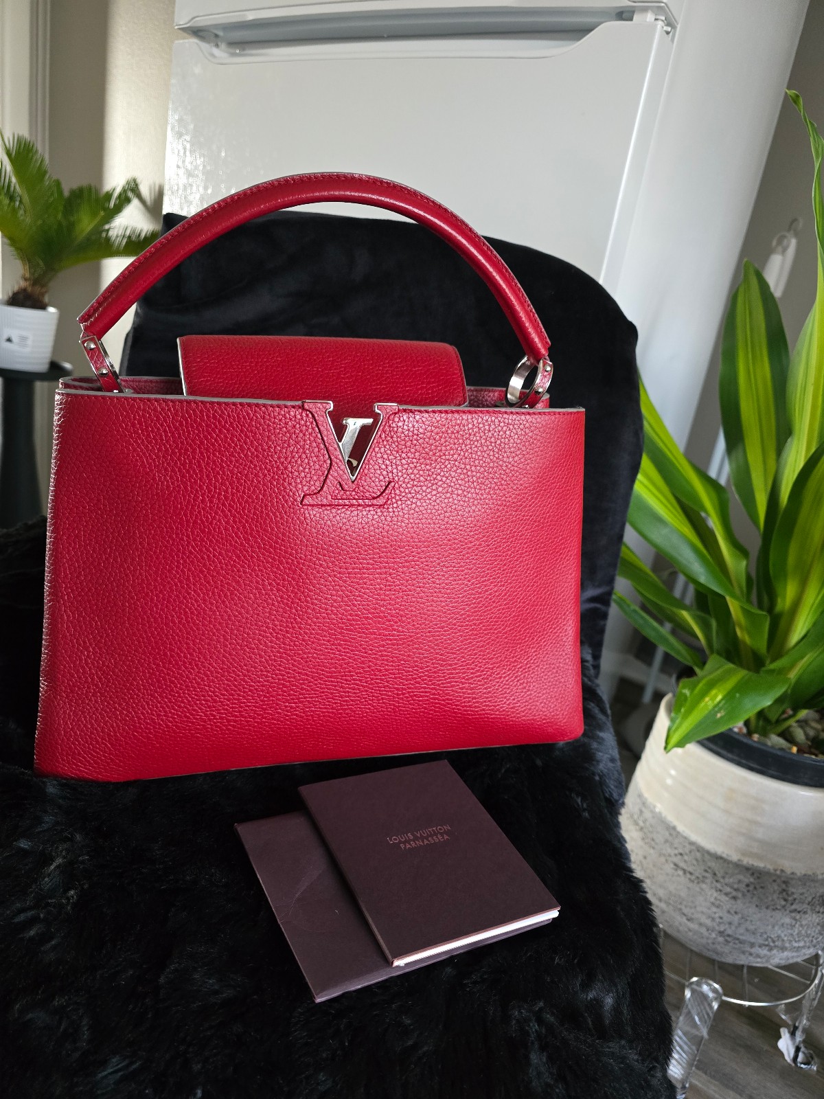 Authentic Louis Vuitton Capucines red leather handbag