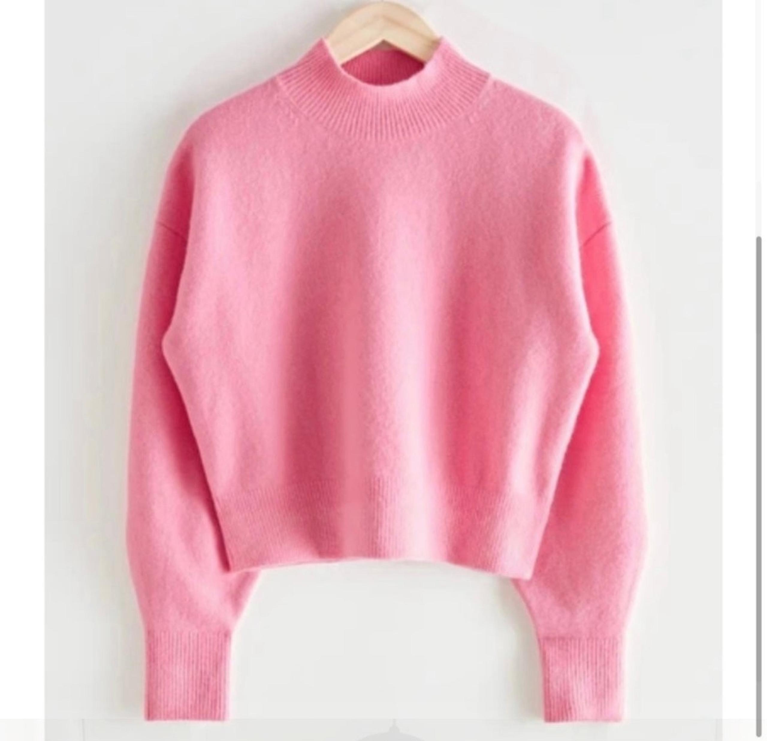 & Other Stories Pink Acrylic Wool Blend Mock Neck Sweater