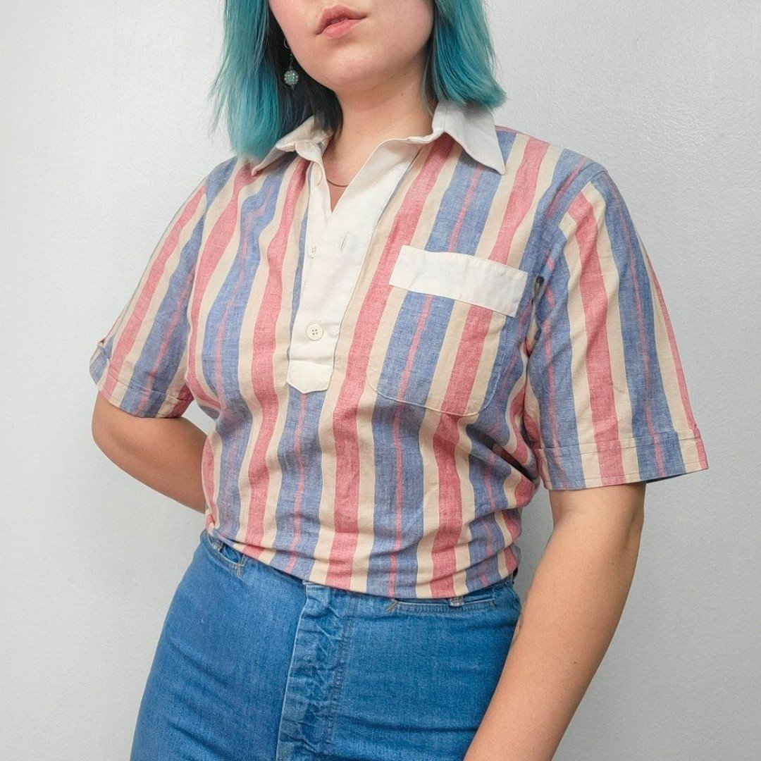 Vintage 70s/80s Red/Blue Striped Polo Shirt