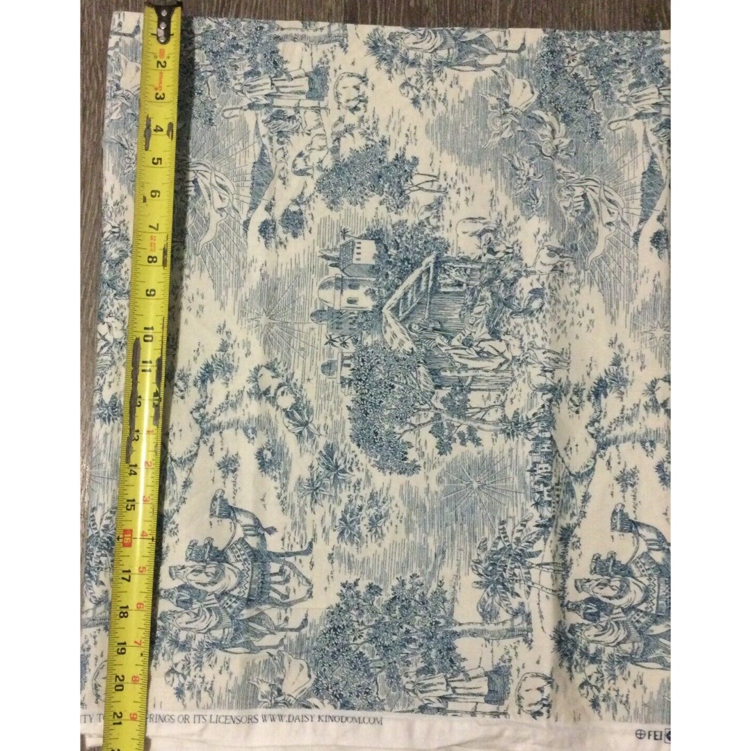 DAISY KINGDOM CHRISTMAS NATIVITY TOILE BLUE WHITE COTTON FABRIC 1661 42 X 70