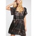 NEW Free People Barcelona plaid Mini Dress Size L metallic black