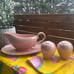 RARE MIKASA SPRING HIBISCUS-SET OF 5.Serving bowl,salt&pepper,gravy boat/saucer