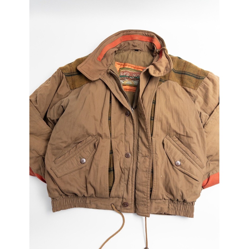 VTG Bad Guys Mens Jacket Brown Bomber Cargo Jacket Size M RN76911