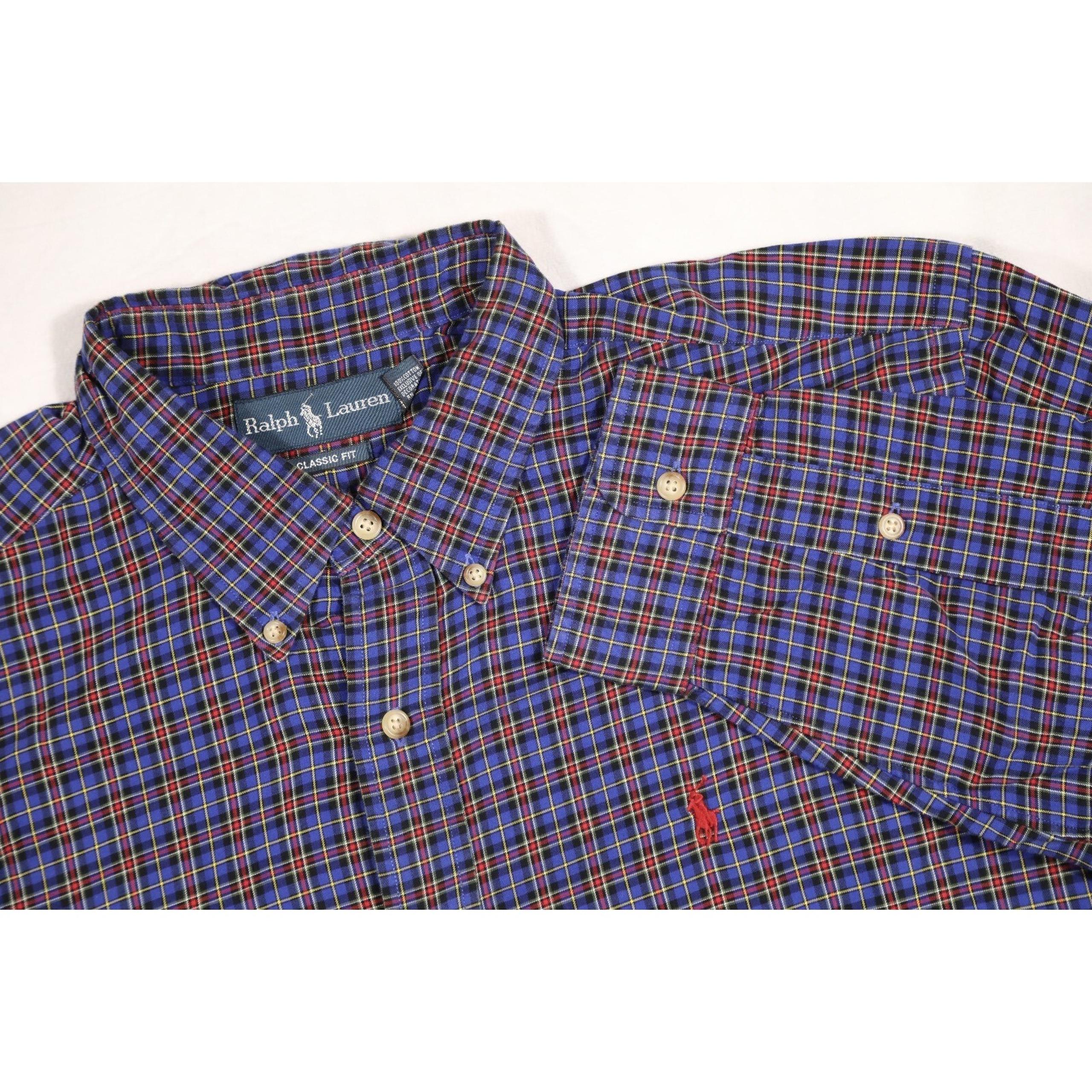 RALPH LAUREN Men's XL Blue Red Yellow Plaid Cotton Classic Fit Button Down Shirt