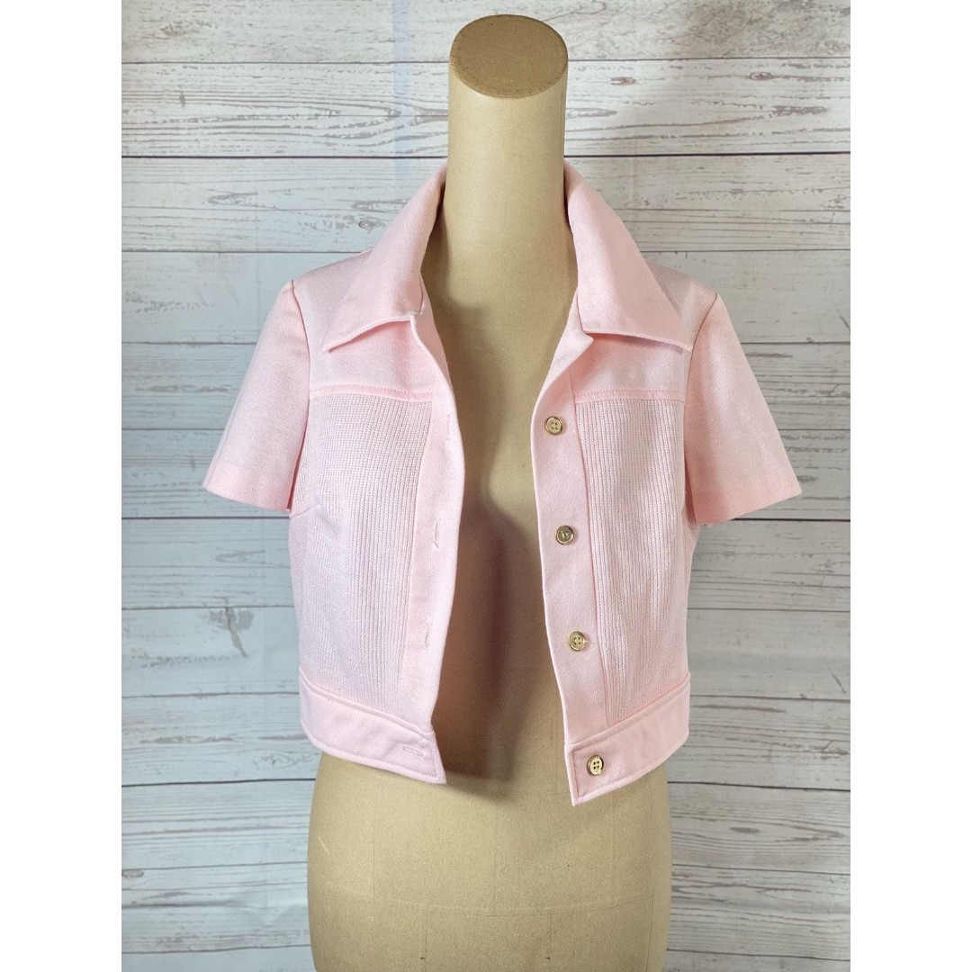 Vintage 1970’s NWOT Pink Cropped Buttoned Up Collared Top Womens Shirt Size 8