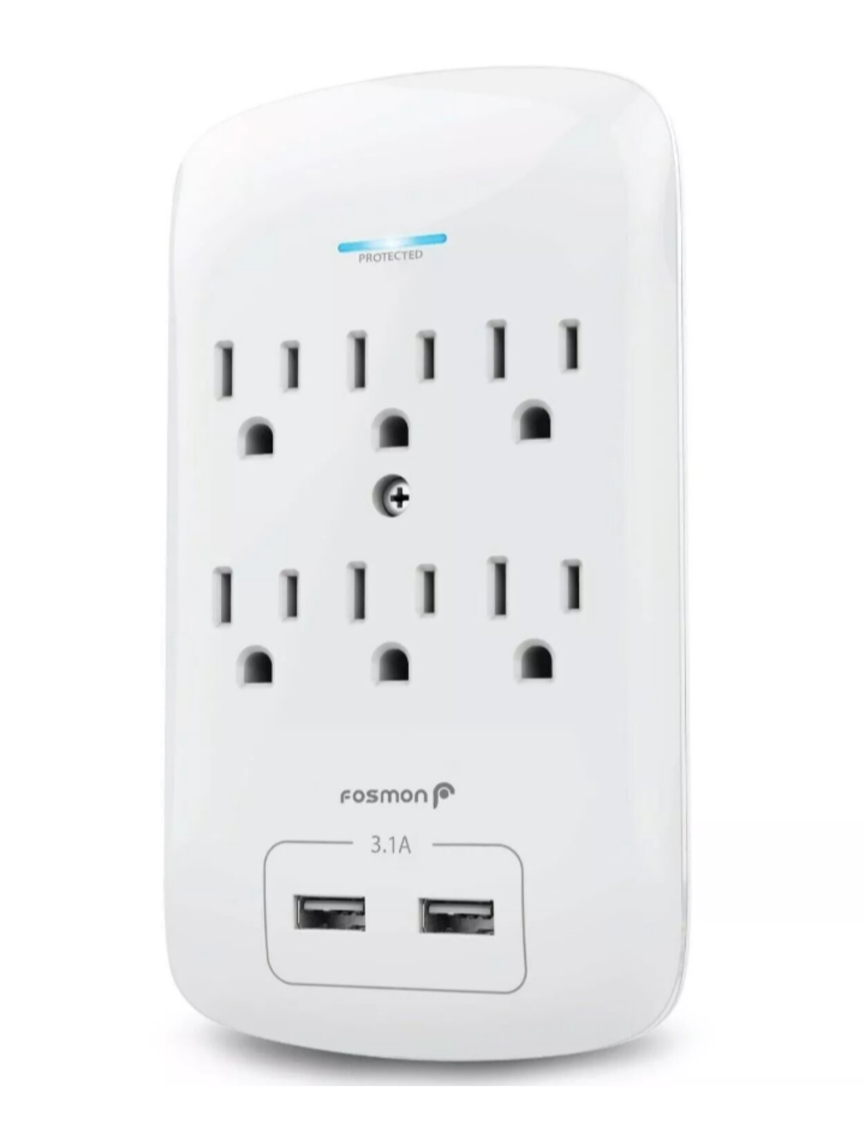 6 Outlet Extender 1200J Surge Protector 2 USB Charger Ports Wall Adapter Tap