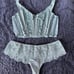 Victoria’s Secret Sage Dust Unlined Lace-Up Corset Top & Lace Trim Hipster Thong