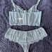 Victoria’s Secret Sage Dust Unlined Lace-Up Corset Top & Lace Trim Hipster Thong
