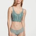 Victoria’s Secret Sage Dust Unlined Lace-Up Corset Top & Lace Trim Hipster Thong