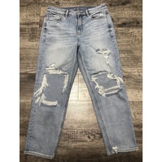 American Eagle Boyfriend Sz 8 Short Jeans Womens Junior Denim Distressed Rip F2