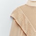 ZARA Crochet Tonal Ruffle Long Bell Sleeves Knit Sweater in Cream Size Large