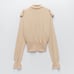 ZARA Crochet Tonal Ruffle Long Bell Sleeves Knit Sweater in Cream Size Large