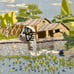 ✧ Vintage Crewel Artwork Water Wheel Mill Wall Hanging Decor 16x12” ✧