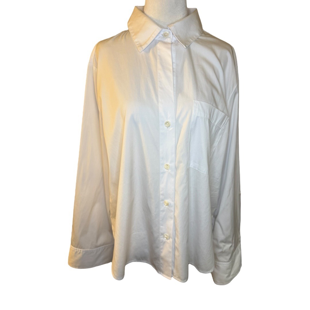 NEW Madewell Easy Y-Neck Button-Up Shirt Eyelet White Cotton Classic Medium