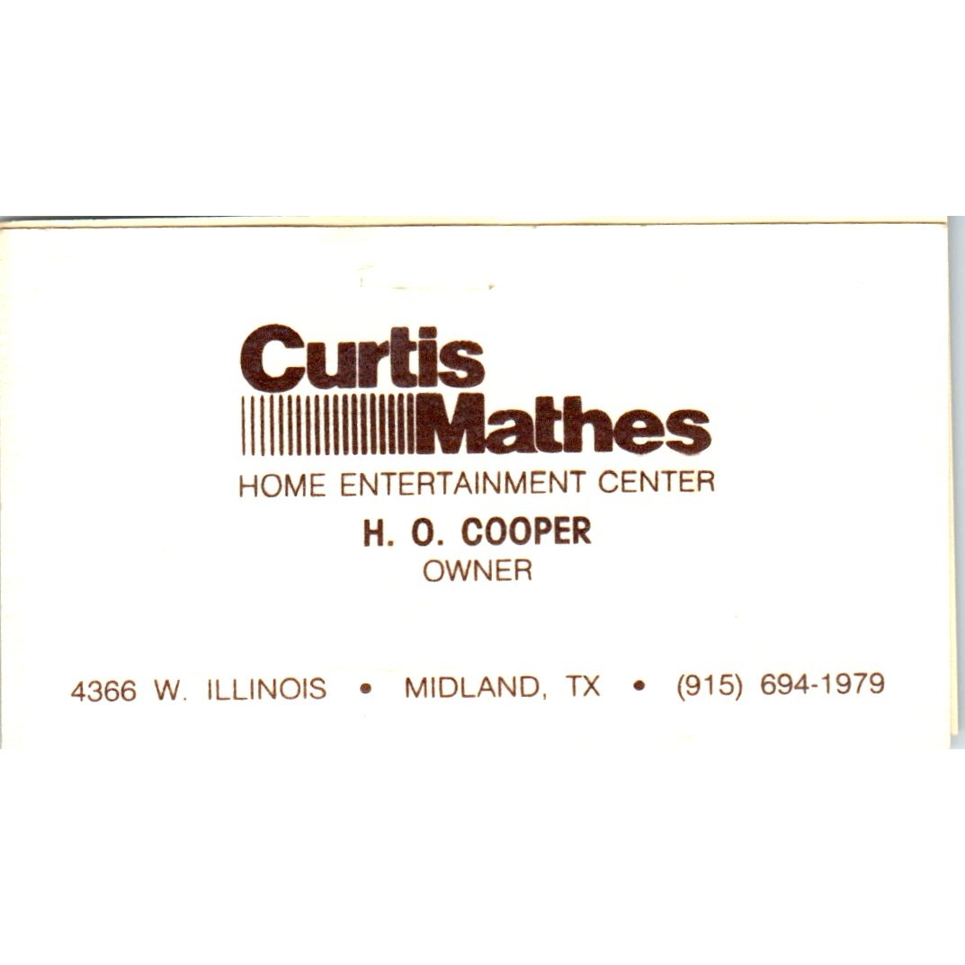 H.O. Cooper Curtis Mathes Midland TX Vintage Business Card SD8-B4