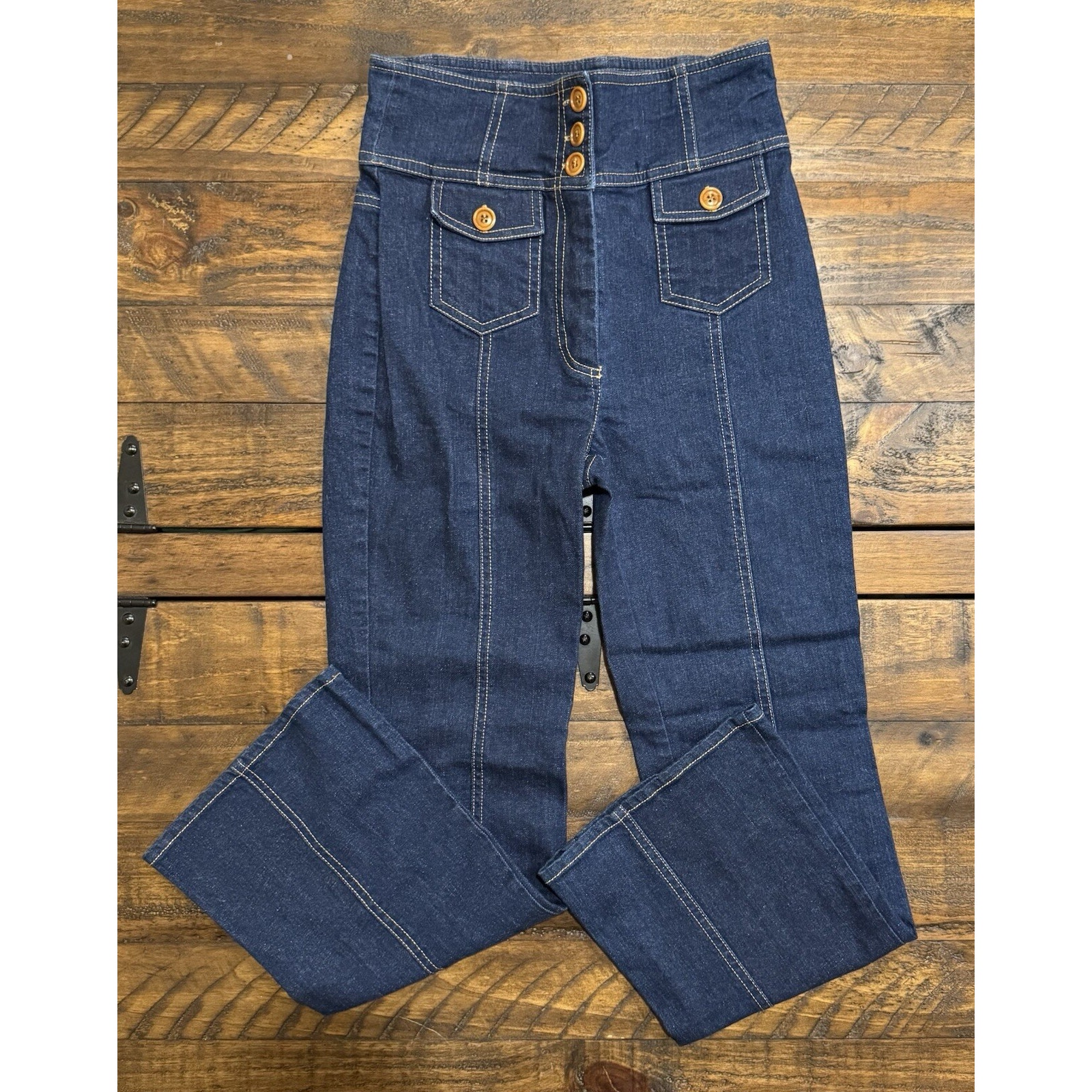 Ulla Johnson Jeans Front Seam Patch Pocket Ankle 25 Bootcut Dark Wash Size 2