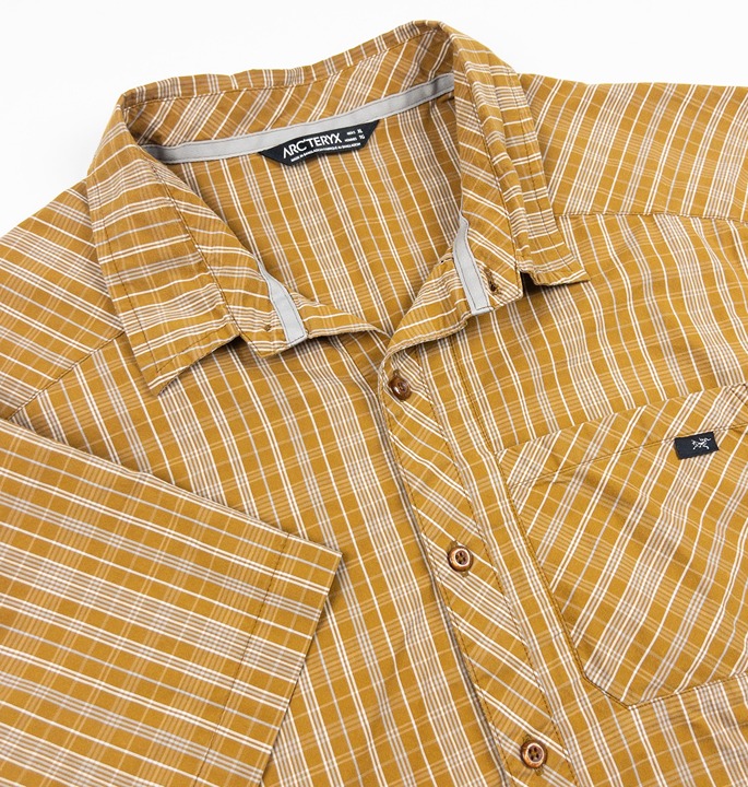 Arc'teryx Peakline Shirt Men's XL Short Sleeve Button Up Plaid Outdoor Brown