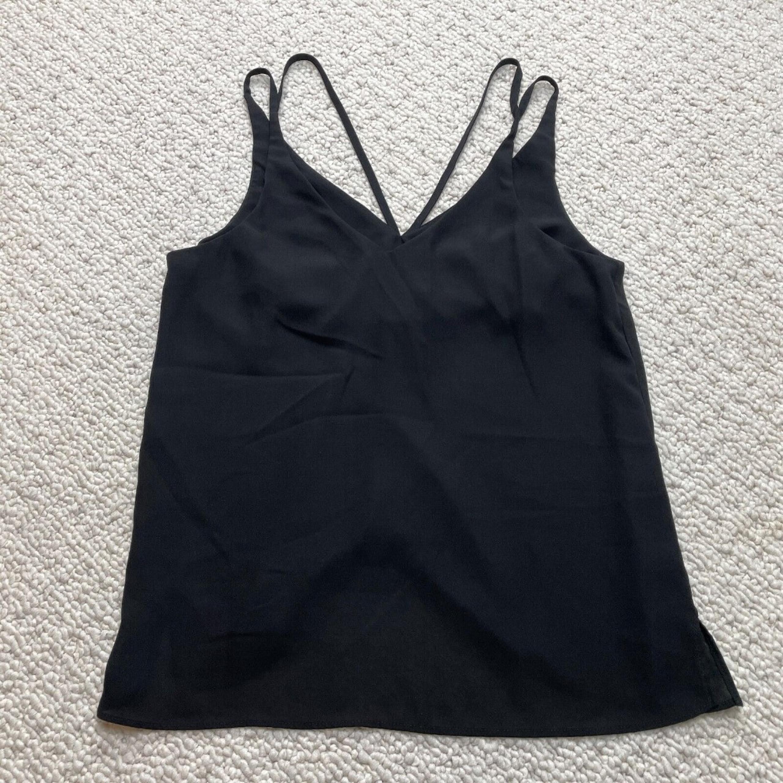 TopShop Tank Top Blouse Womens 4 Black Solid Lightweight Double Strap V Neck