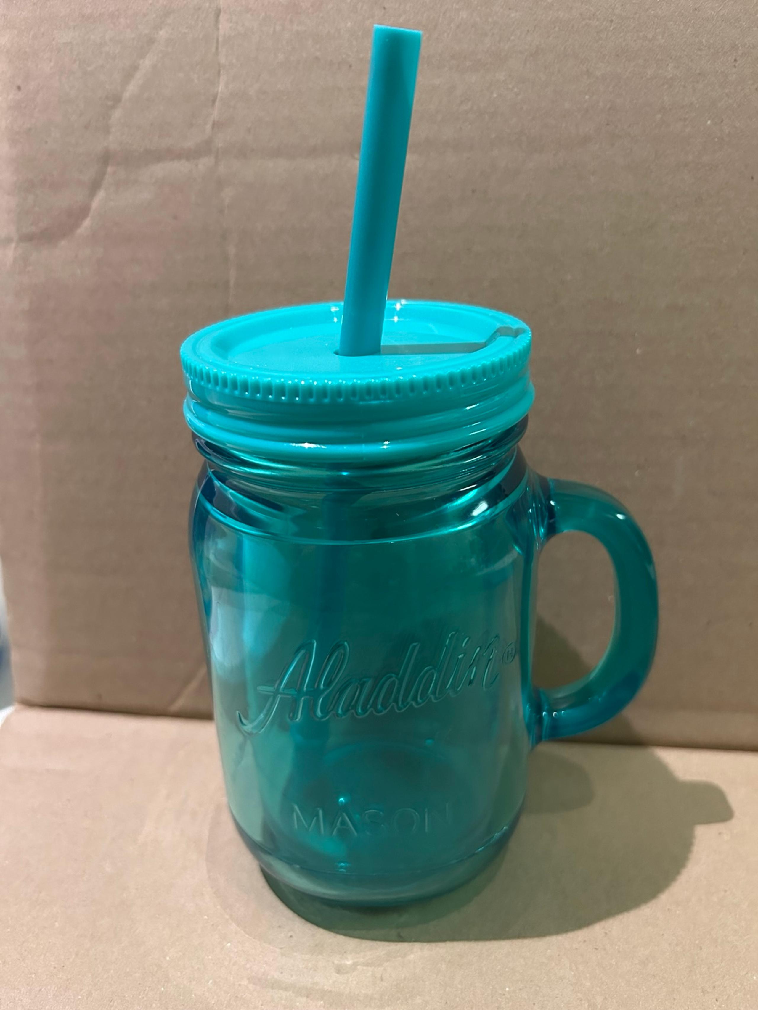 Aladdin Insulated Mason Jar Tumbler/Mug With TEAL Lid 16 OZ- W/STRAW