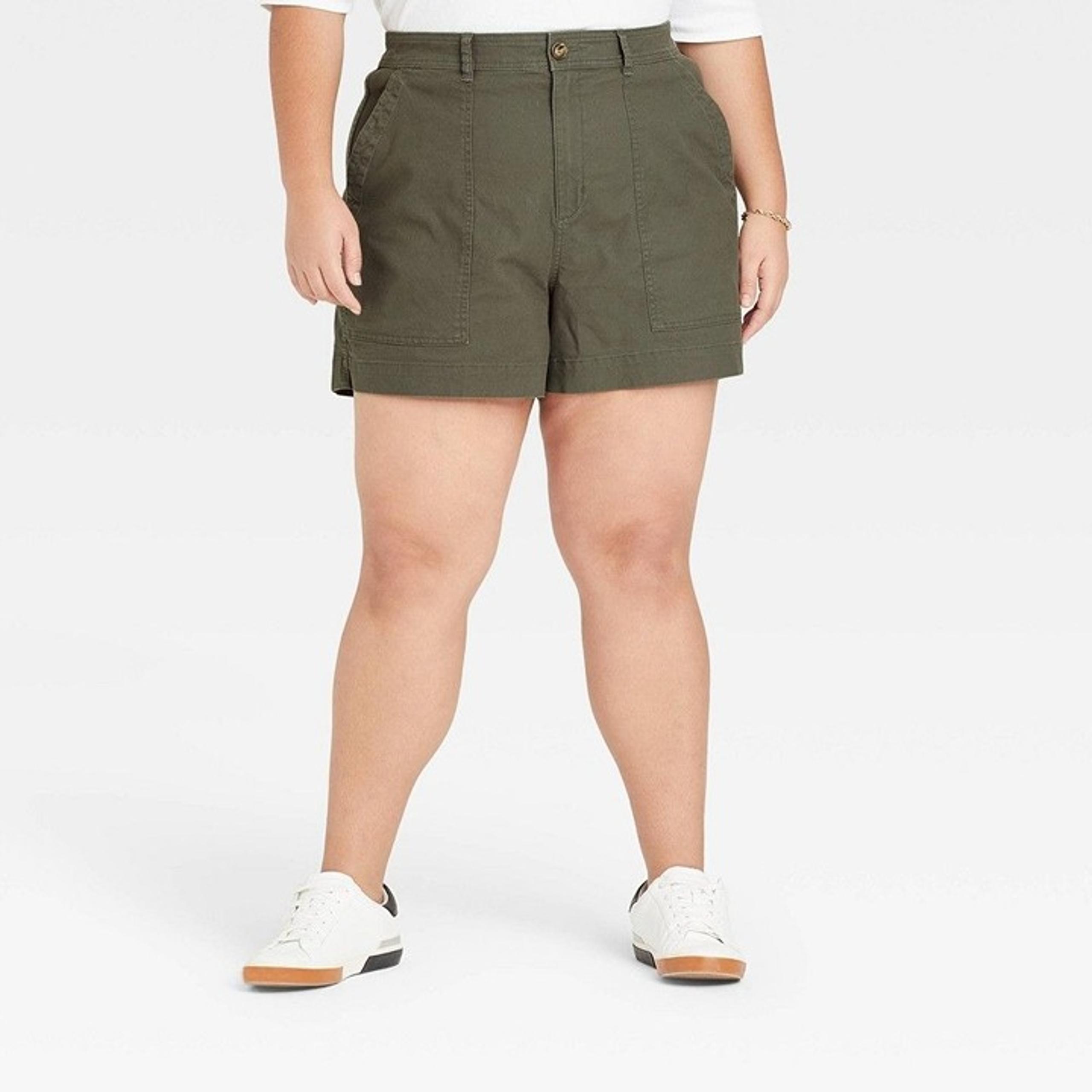 A New Day Women's Plus Size High-Rise Utility Shorts Olive Green 20W