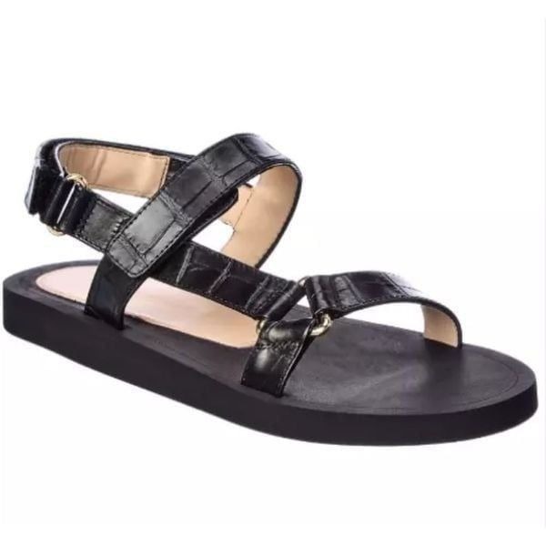 Brand New Stuart Weitzman Vail Croc Effect Leather Slingback Sandals Black Sz 7