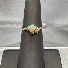 Ladies 14 Karat Yellow Gold Heart Shaped Opal & Diamond Ring
