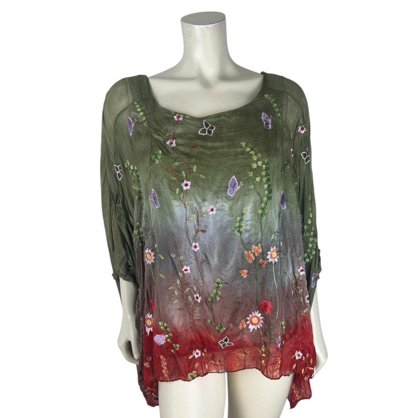 NEW Cyndi Buck Designs Floral Embroidered Top Butterfly Tie Dye Art to Wear