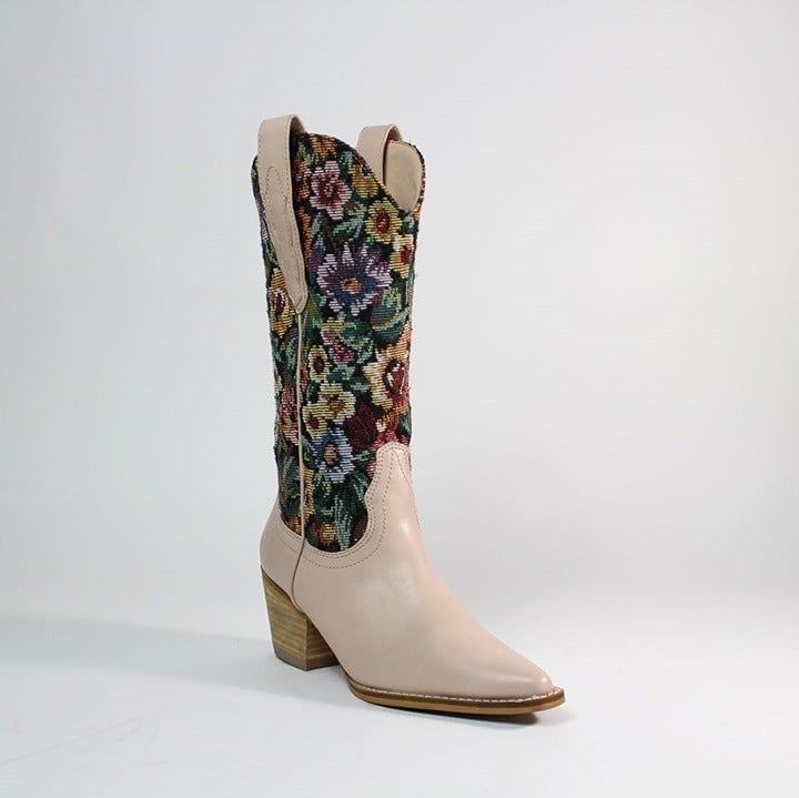 Arider Girl Block Western Cowboy Knee High Boots Flower Pink Size 5.5
