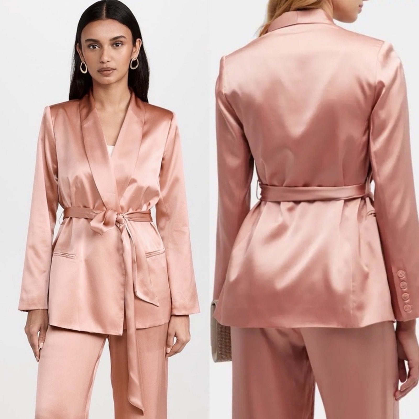 NEW L’AGENCE Everly Wrap Shawl Blazer 100% Silk Rose Tan L