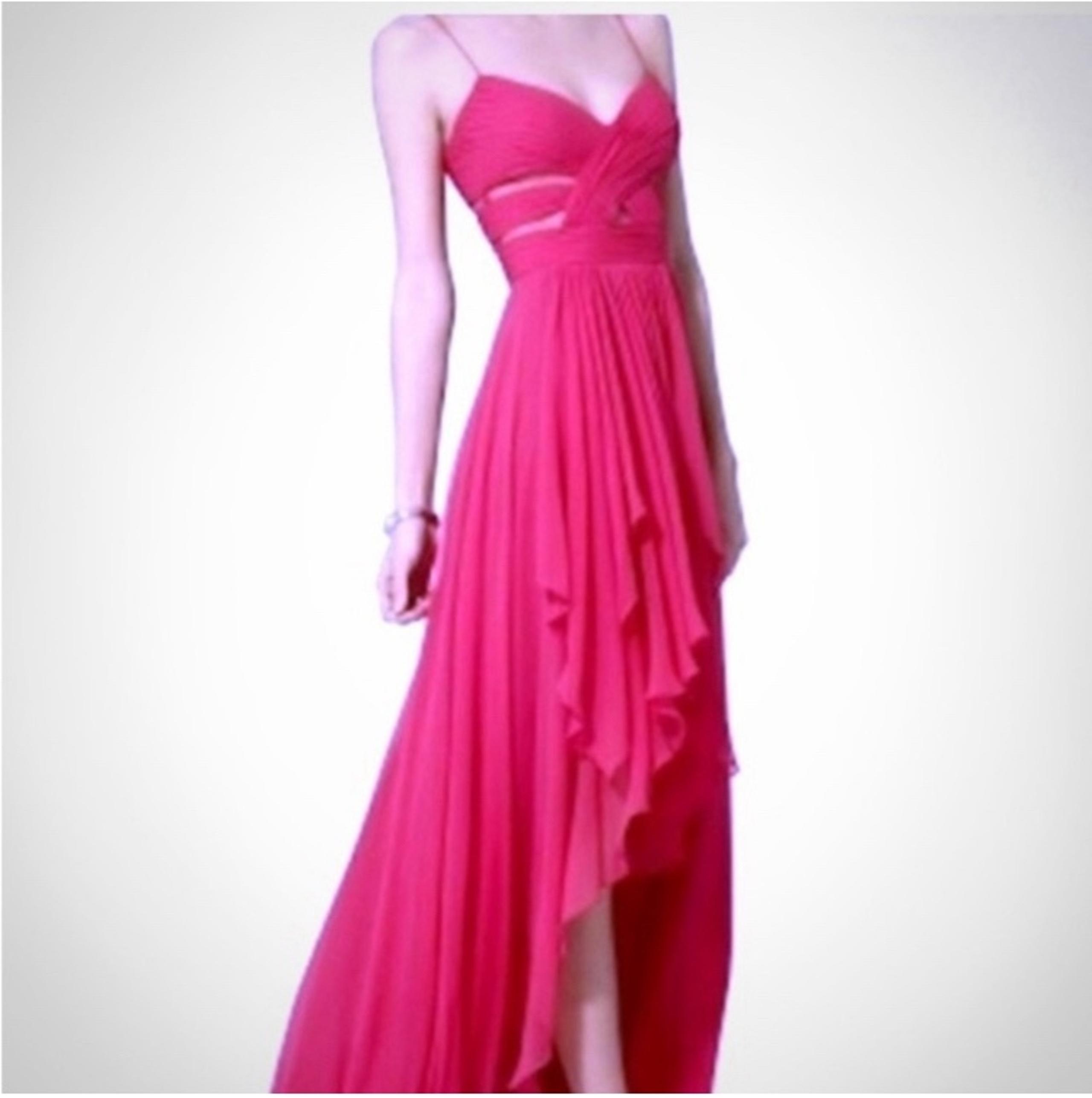Cachê High-Low Pink Chiffon Gown Pleated Cutout with Spaghetti Straps Size 6