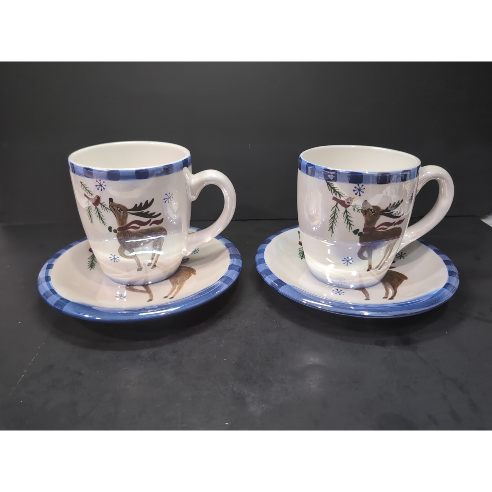 Atico Reindeer Mug Set, Stoneware Cup Saucer, Christmas, Holiday Gift, Reindeer