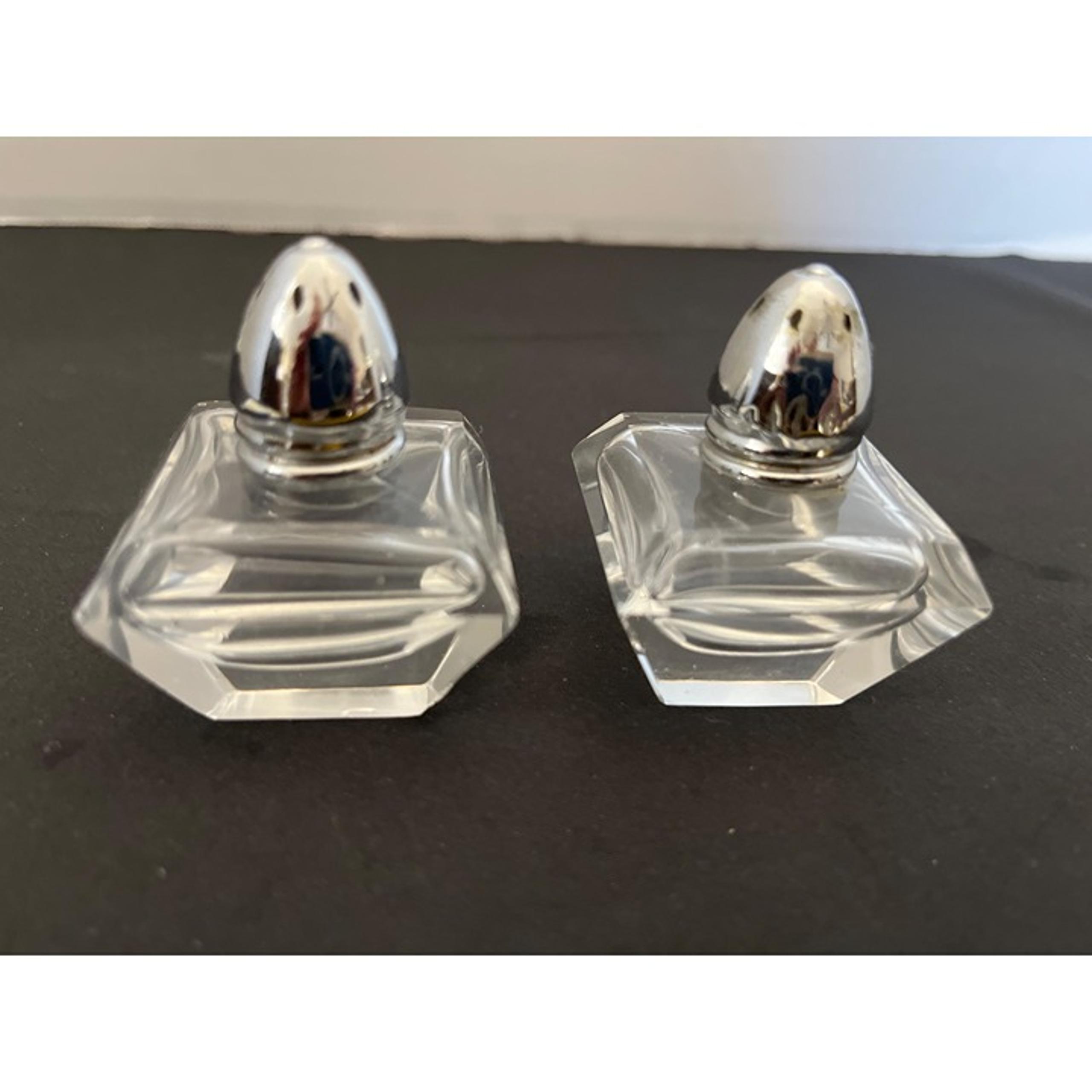 Vintage Glass Square Cut Salt & Pepper Shakers Beveled Edge MCM Dining