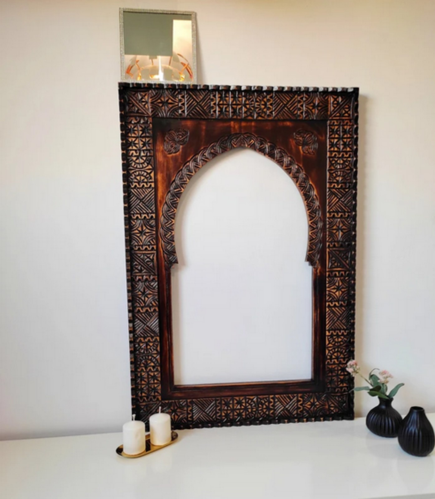 Moroccan Hand Carved Wooden Frame - Vintage Style Hand Made