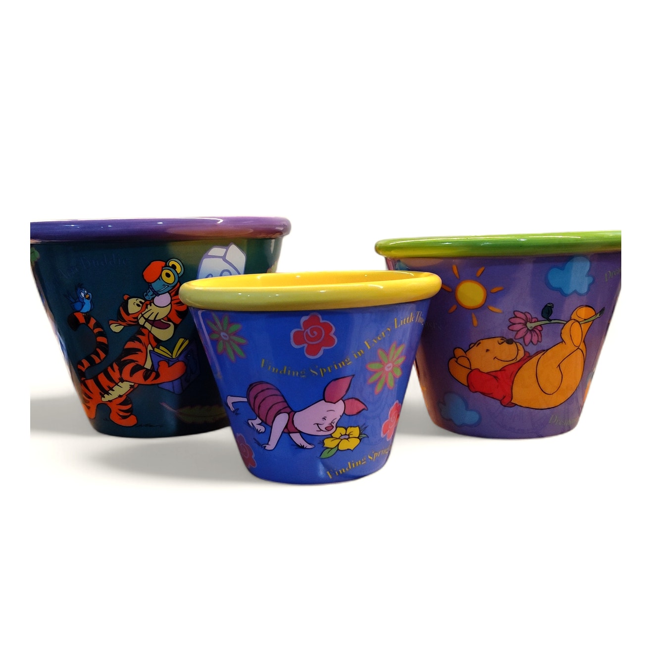 3 Colorful Winnie the Pooh Piglet and Tigger Ceramic Flower Pots