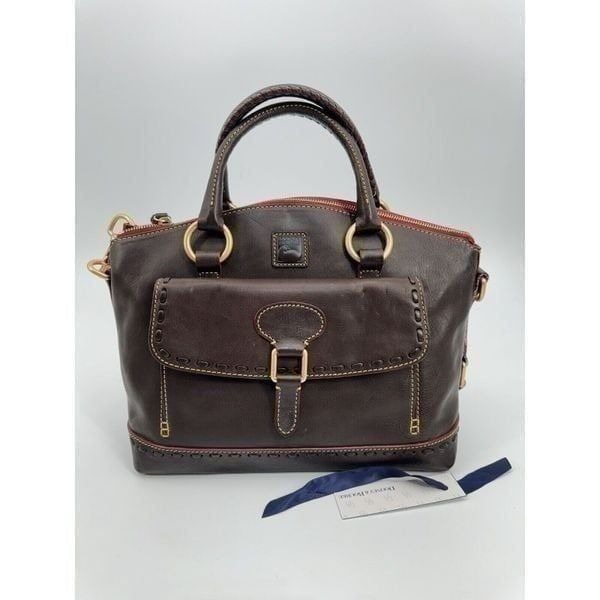 Dooney & Bourke Florentine Leather Pocket Domes Satchel Chestnut Brown Handbag