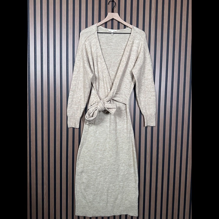 Grade & Gather Sweater Dress Small Womens Beige Front Tie Soft Knit Maxi
