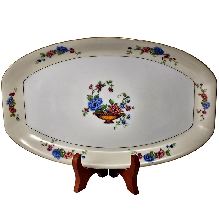Edelstein Bavaria Porcelain Serving Platter 15 floral flower basket VTG MCM