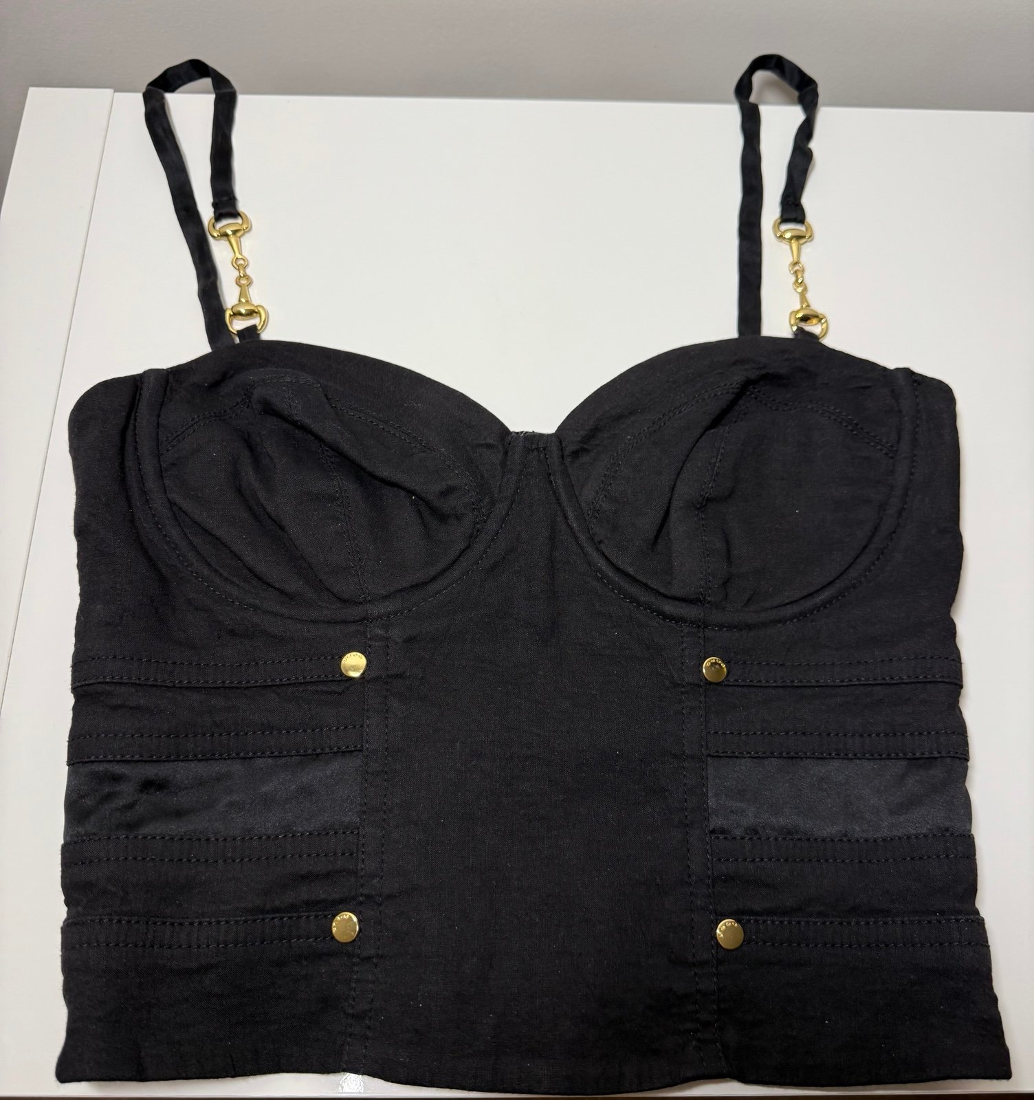 Bebe Triple Band High Waist Bustier Corset Top Black Size 0, Vintage Style, 98