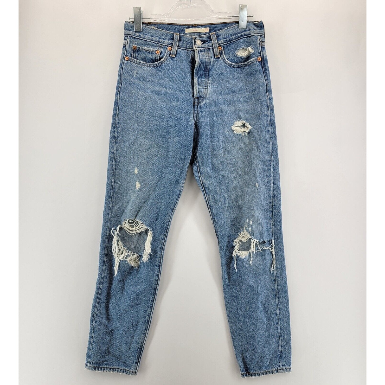 Levi's Premium Wedgie Jeans Womens 27 Distressed Button Fly Cropped Straight Leg
