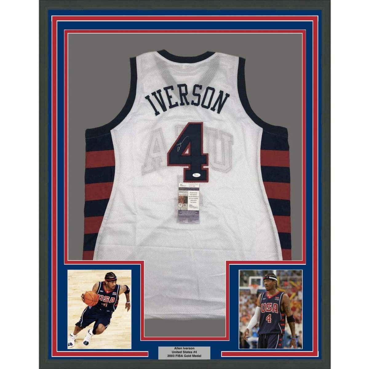 Framed Autographed/Signed Allen Iverson 35x39 United States USA White Olympics