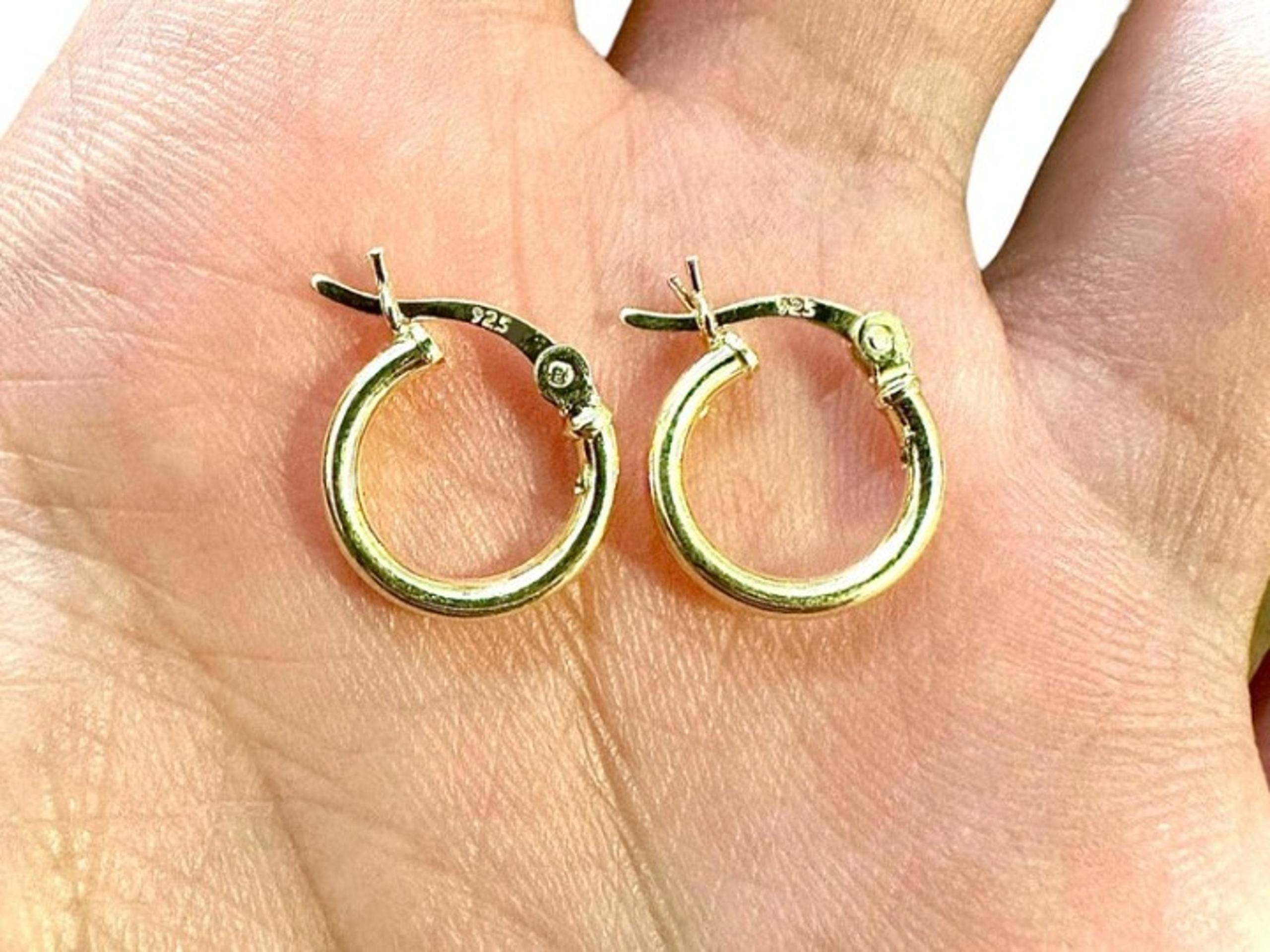 12mm Hoop 14k Gold Plated 925 Sterling Silver Earrings for Women