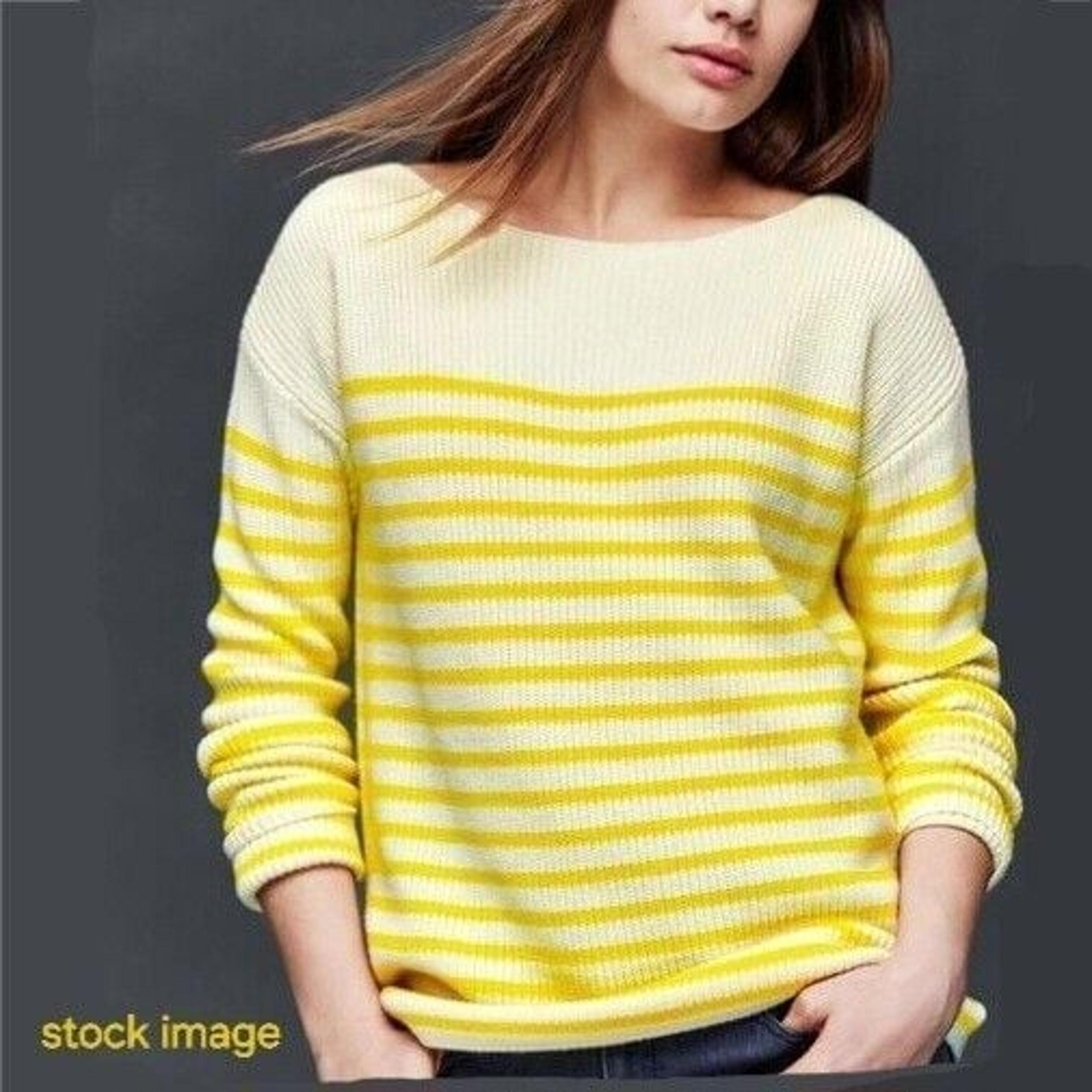 Gap Stripe Shaker Sweater Yellow Cream Knit Women's Medium Merino Wool Pullover