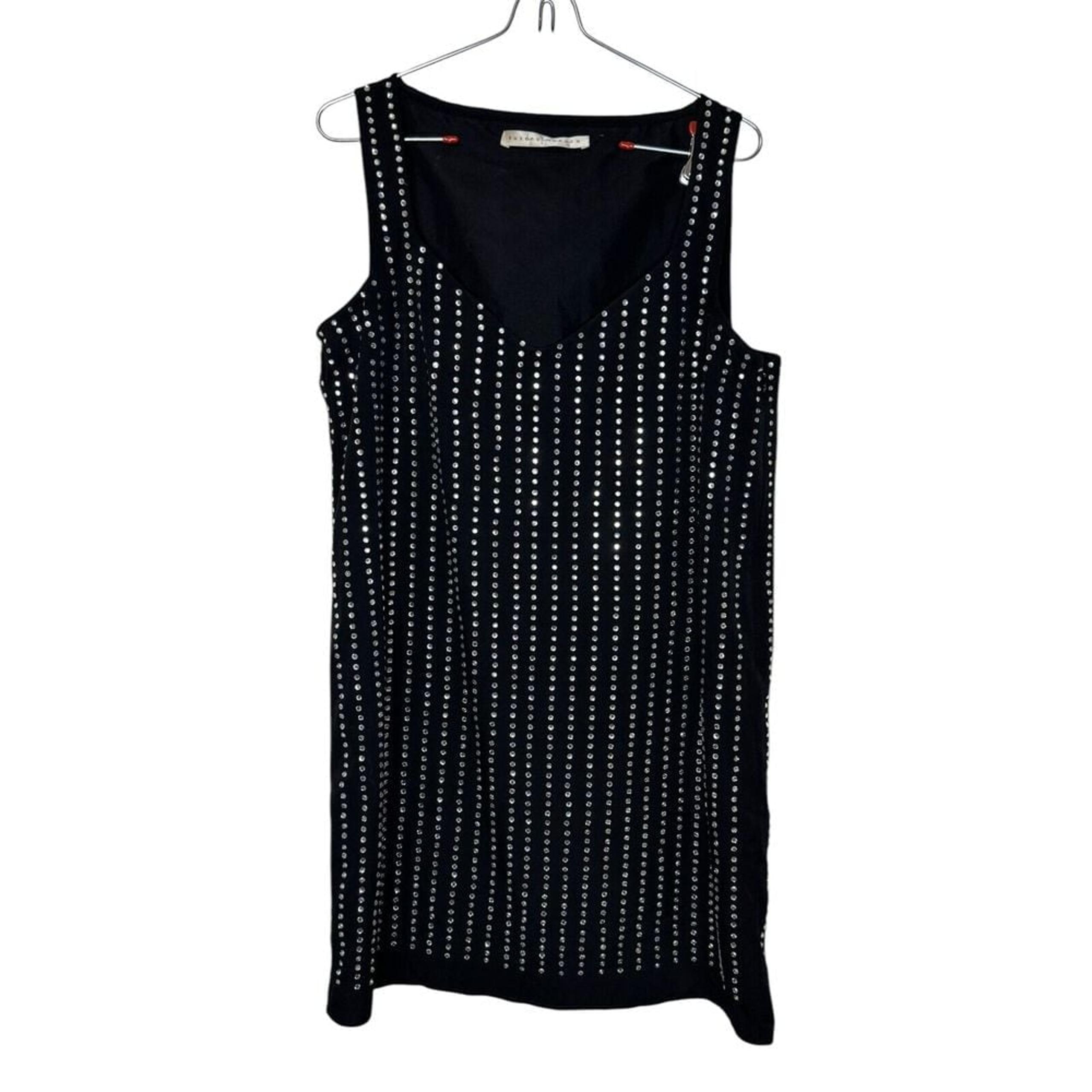 Susana Monaco Womens Dress Midi Back Side Zip Beaded Sleeveless V-Neck Medium