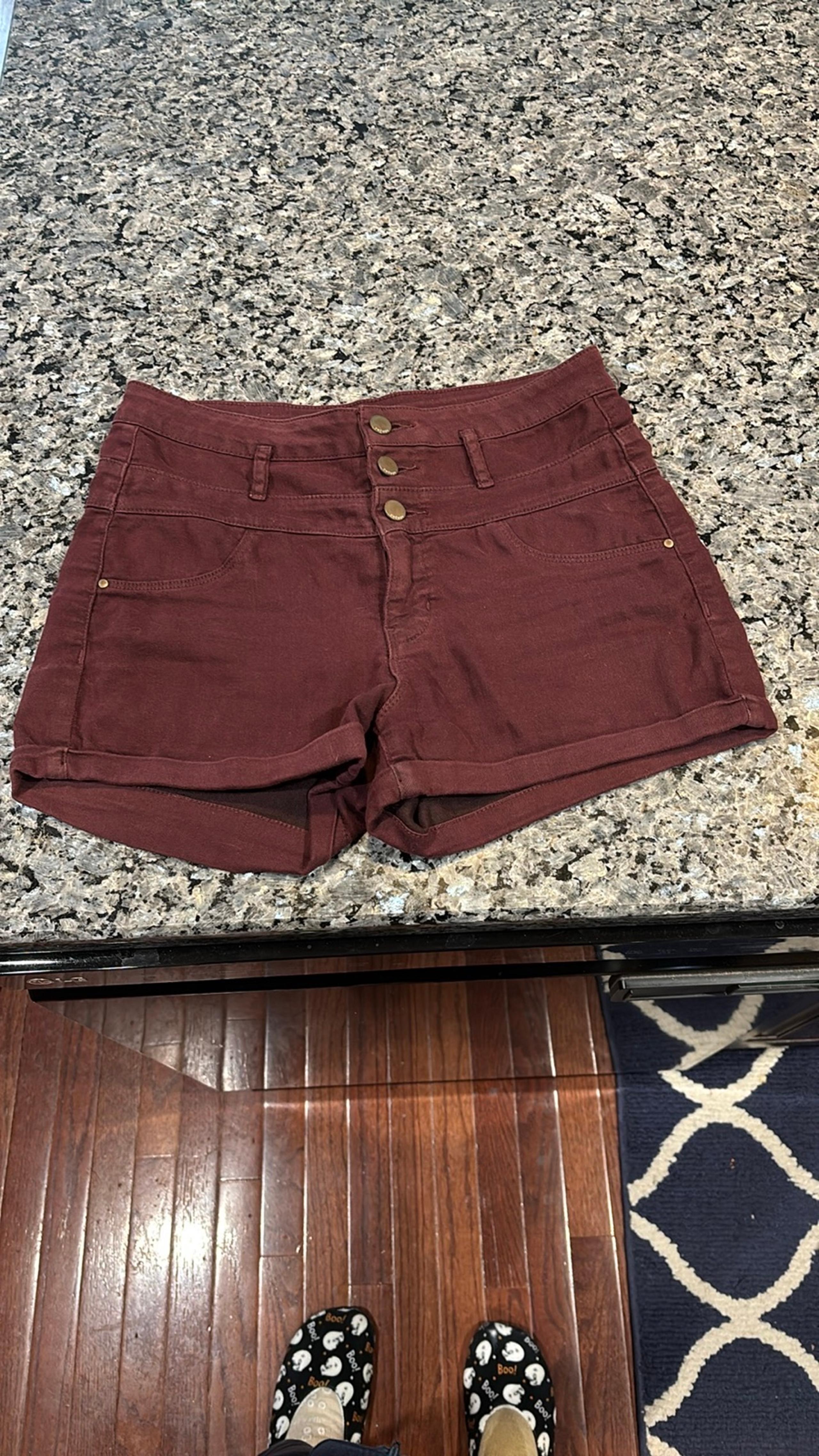 Women's Burgundy High-Waisted Shorts
