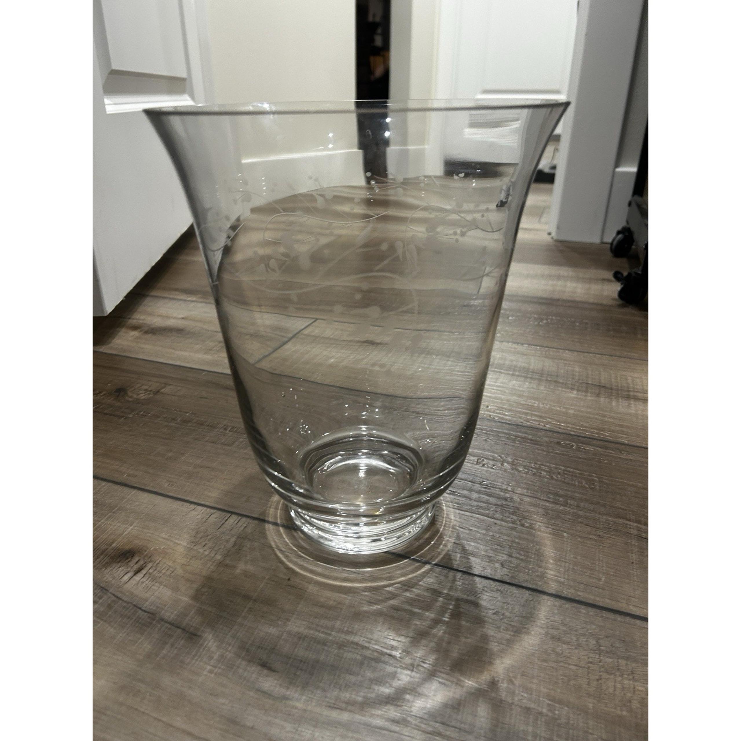 Longaberger Etched Glass Hurricane Vase or Candle Holder