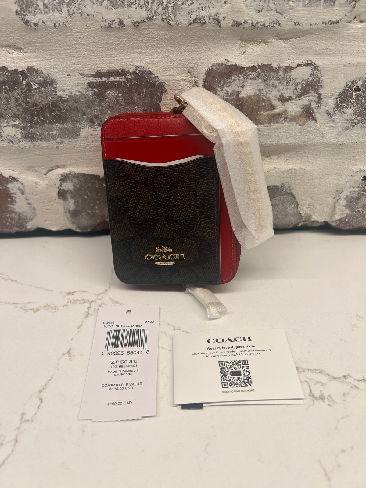Coach Zip Card Case Signature Bold Red CW883