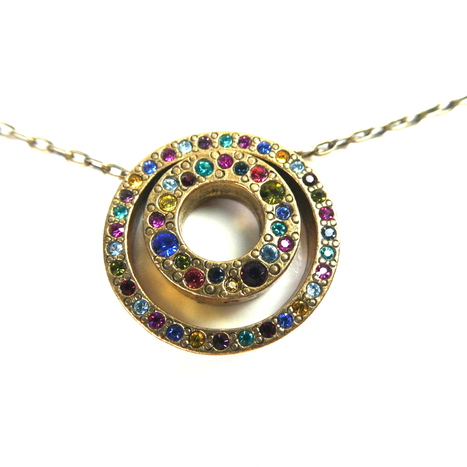Patricia Locke Rainbow Double Hoop Circle Swarovski Crystal Pendant Necklace